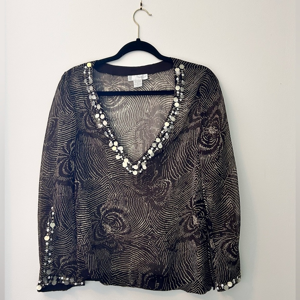 Spiegel Black and Cream Patterned Blouse